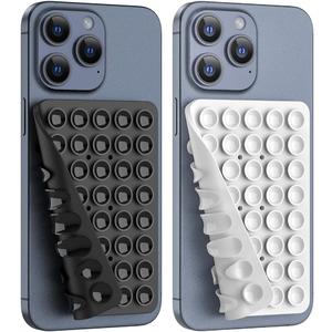 Double Sided Silicone Suction Phone Holder Mount, Silicon Accessory for iPhone and Android, Hands-Free Mirror Shower Phone Holder, TikTok Videos and Selfies (Black+White)