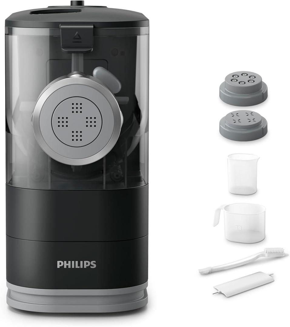 Philips Kitchen Appliances Compact Pasta and Noodle Maker, Viva Collection, Comes with 3 Default Classic Pasta Shaping Discs, Fully Automatic, Recipe Book, Small, Black (HR2371/05)
