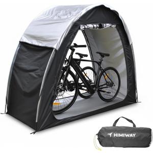Himiway Bike Storage Shed Tent with Double Doors for 2 Bikes PU4000 Silver Coated Waterproof Anti-Dust 210D Oxford Fabric Portable Foldable Outdoor Bicycle Cover Shelter Carry Bag for Home Garden