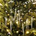 Seeloowy 6 Pack Large Crystal Icicles Ornaments Picks for Christmas Tree, 23 Inch Acrylic Christmas Tree Hanging Decor Clear Beaded Artificial Icicle Drop Picks for Winter Holiday Party Decor