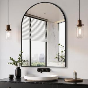 Delma Arched Bathroom Mirror, 26"x38" Wall Mounted Vanity Mirror for Bedroom, Living Room and Entryway, Black