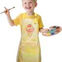 Kids Aprons with Pocket Cooking Baking Kitchen Art Cute Chef Apron for Boys Girls (Yellow)