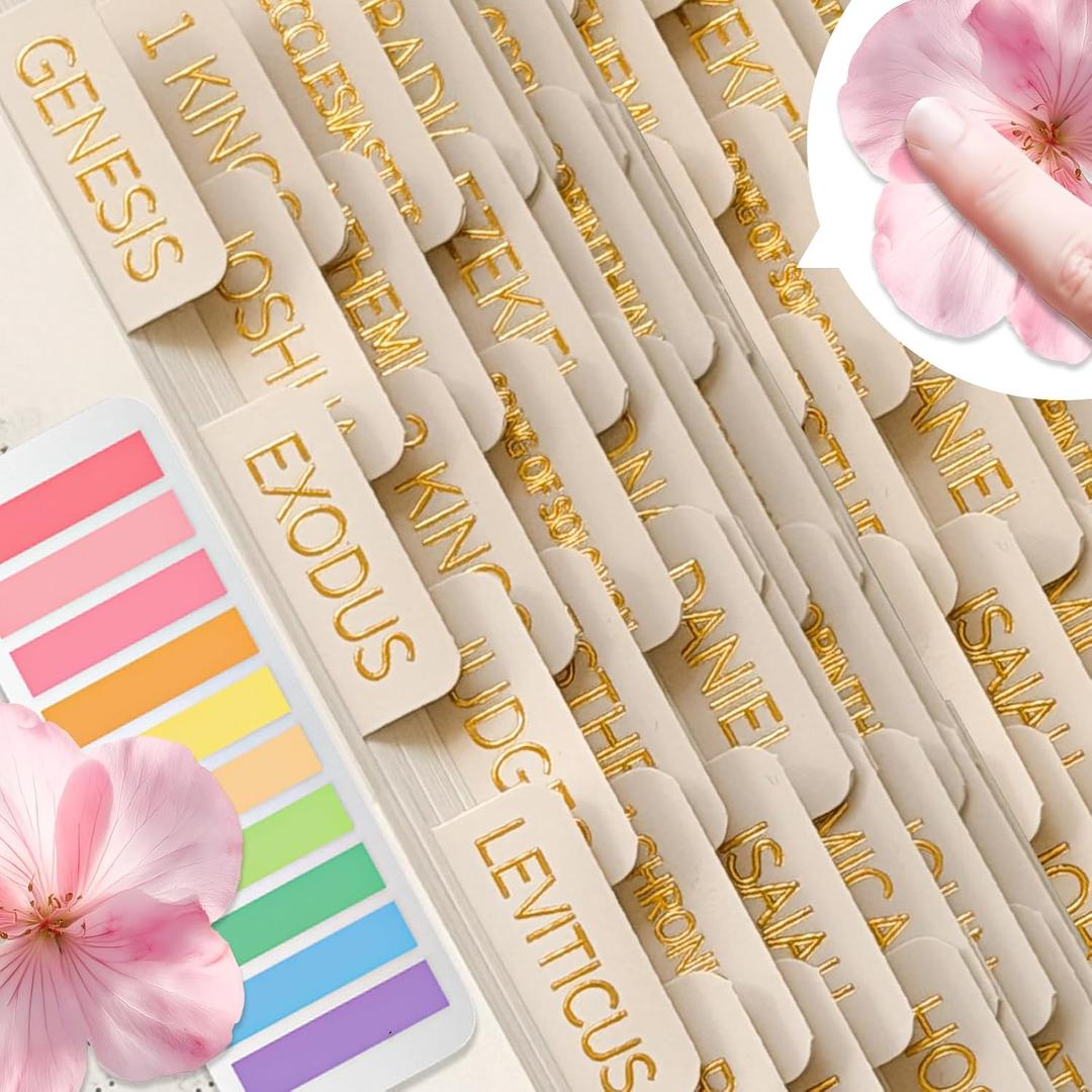 Bible Tabs Neutral Cream, Laminated Bible Tab with Label Women & Men, Christian Gifts, Large Print Bible Tabs for Easy Navigation, Bible Book Index Tabs Labels, Bible Study Supplies
