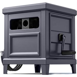 Garden Hose Reel Hideaway, Heavy Duty Metal Hose Reel Box Holds 125FT x 5/8" Hose, Steel Hose Storage Box with Manual Crank, Hose Guide and Leak-Proof Aluminum Connections, Stable 4-Leg Base