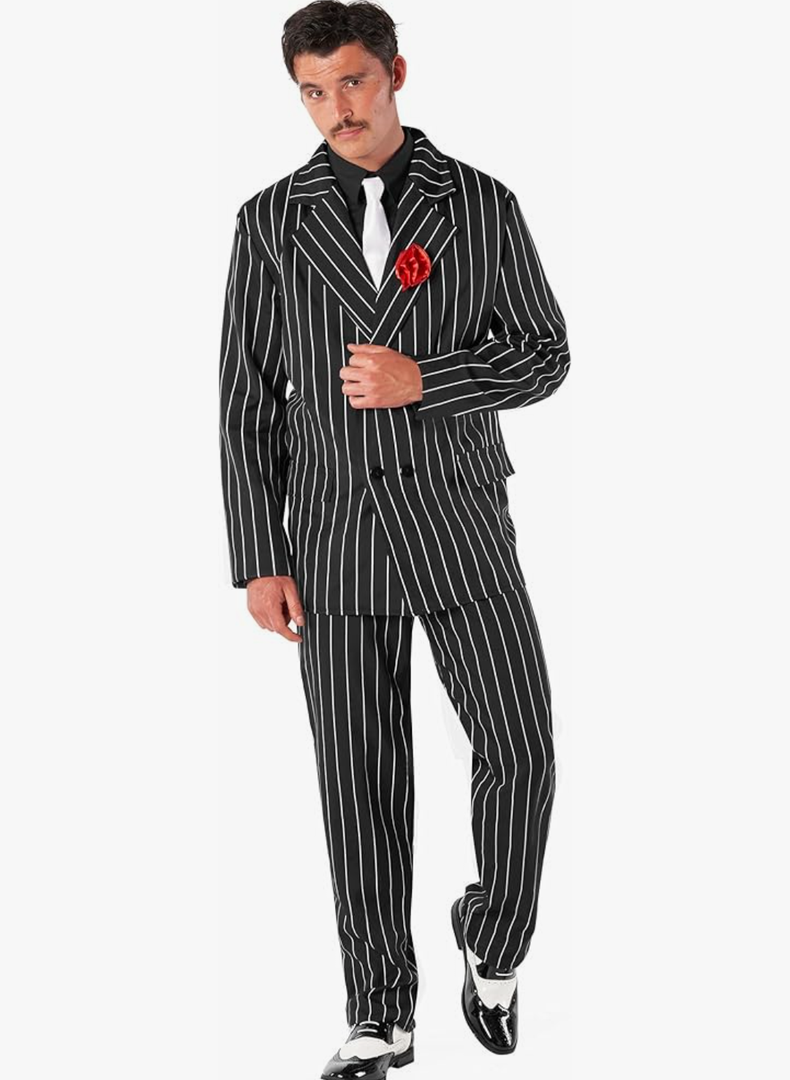 Morph 1920s Mens Gangster Costume, Roaring 20s Mobster Outfit for Men, Vintage Style Party Attire Size L