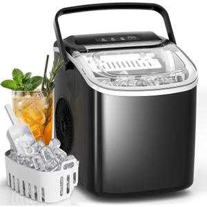 Antarctic Star Ice Makers Countertop with Handle, 9 Bullet Ice Cubes in 6 Mins, 26lbs/Day, Portable Ice Machine with Auto-Cleaning, Basket and Scoop for Home, Kitchen, Office, Party