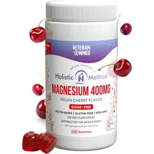 Magnesium Citrate Gummies - Sugar-Free, Vegan and Non-GMO for Better Sleep and Relaxation - No Sugar Alcohol - Magnesium Supplement for Adults, Teens and Kids - Cherry - 240 Chews (240 Count (Pack of 1))