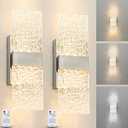 Modern Brushed Nickel Battery Operated Wall Sconces Set of 2, Rechargeable LED Wall Lights with Acrylic Shade, Wireless Bedroom/Living Room Art Light Fixtures