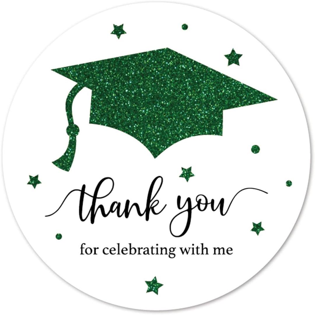 Green White Graduation Thank You Stickers, Congrats Grad Party Favor Sticker Labels 40-Pack 2in