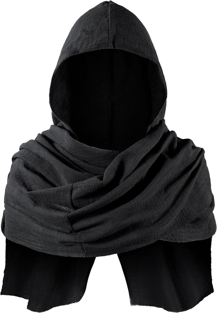 TOKYO REVENGERS Kids Medieval Renaissance Hooded Cowl Multifunctional Scarf Shawl Cape Halloween Cosplay Costume Accessories (One Size, Black)