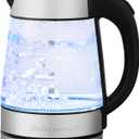 Elite Gourmet EKT-602 Electric BPA-Free Glass Kettle, Cordless 360 Base, Stylish Blue LED Interior, Handy Auto Shut-Off Function  Quickly Boil Water For Tea & More (1.8 Quarts, Stainless Steel/Glass)