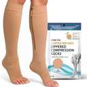 Lemon Hero Copper-Infused Open Toe Zippered Compression Socks 15-20mmHg | Toeless Knee High Compression Stockings for Women and Men | Provide Blood circulation Support and Varicose Vein Relief (XL)