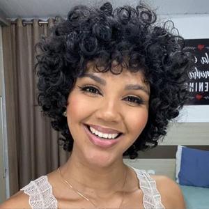 BingSing Short Curly Wig for Black Women Black Curly Bob Afro Wigs for Black Women Pixie Cut Wig Black Women Wigs