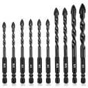 Concrete Drill Bit 10pcs, Multi-Purpose Masonry Drill Bits Set for Soft Concrete, Cement, Brick, Tile, Wood, Plastic, Glass and Ceramic Tile, 3/16"-1/2" Cement Drill Bit Set