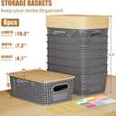 8 Pcs Plastic Storage Bins with Bamboo Lid, Stackable Storage Bins with Lids & Labels for Organizing, Storage Bins for shelves Office Drawer Cabinet & Pantry Nursery Organization,10.2x7.2x4 .1In