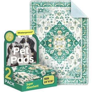 Washable Pee Pads for Dogs 2 Pack Reusable Puppy Training Pads 24"x18" Super Absorbent Waterproof Dog Training Pads, Non-Slip Potty Pads Whelping Pads Litter Mat Pet Supplies - Green Medallion