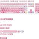 YUNZII Cute Pink Ice Cream Custom Keycaps, 138 Keys Dye Sub PBT MOG Profile Keycap Set for Mechanical Gaming Keyboards (Pink Ice Cream)