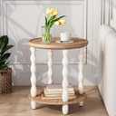 Round End Table, 2-Tier Farmhouse End Table, 18.5'' Handcrafted Weathered Look Wooden Nightstand, Pine Leg, Small Side Tables for Living Room, Small Space, Bedroom, Boho, Easy Assembly, Cream Beige