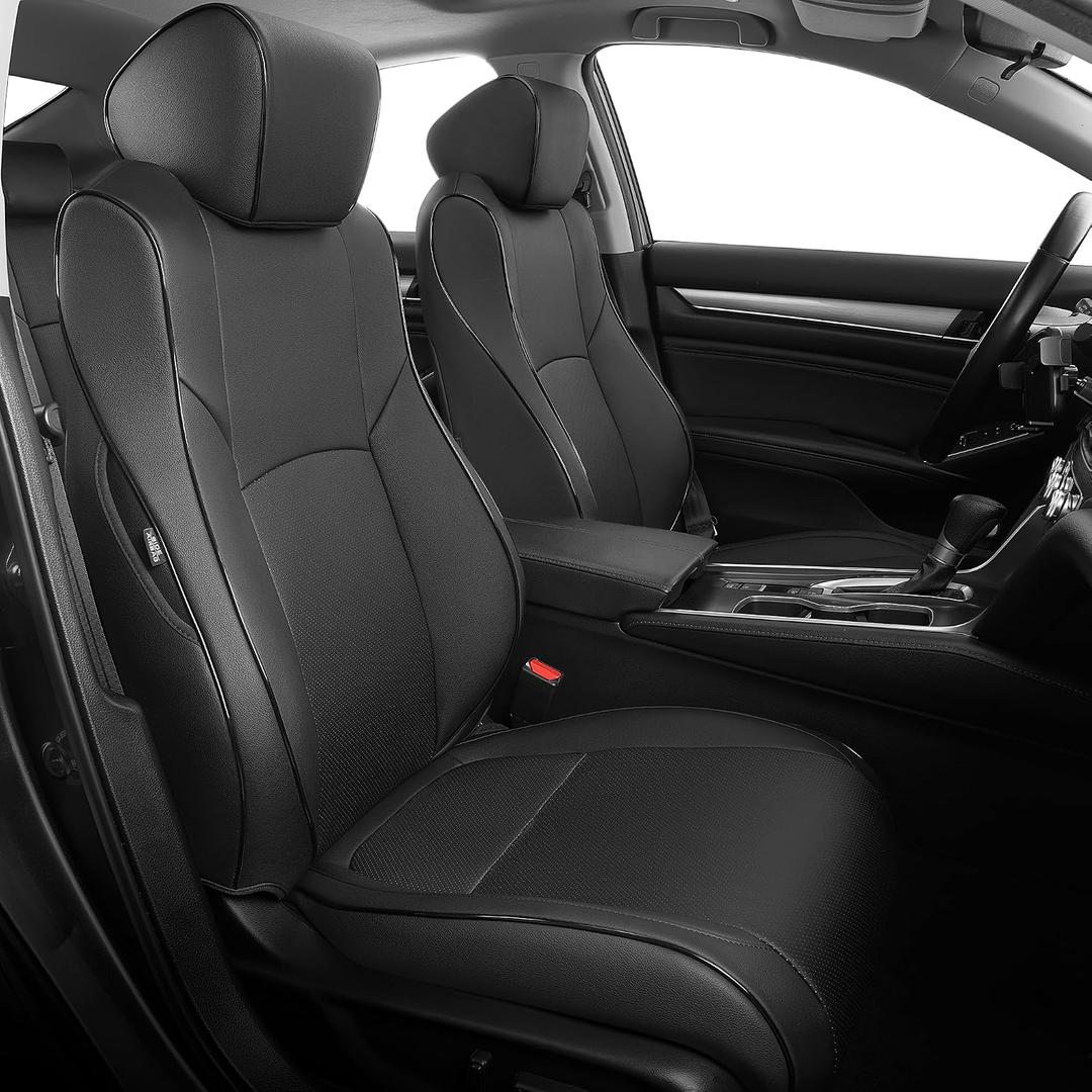 AOMSAZTO Custom Fit Car Seat Covers for Honda Accord: 2018 2019 2020 2021 2022 EX-L,Touring,Sport,EX,Hybrid - Faux Leather Accord Seat Covers Full Set Black (Removable Rear Seat Headrest)