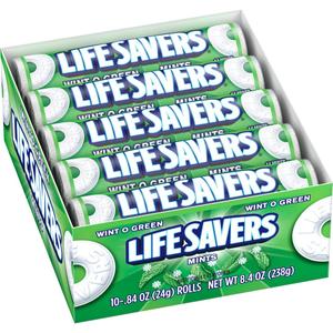 LIFE SAVERS Mints Wint-O-Green Hard Candy Bulk Mints, Hard Candies, Individually Wrapped Single Rolls, .84 Ounce, 20 Count Box (2 packs)