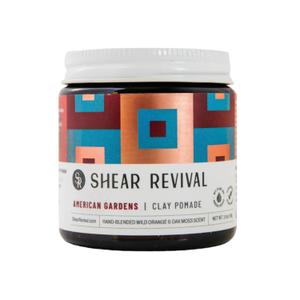 Shear Revival American Gardens Clay Pomade for Men & Women - Vegan, Strong Hold, Matte Dry Finish for All Hair Types, 99% All Natural Ingredients, Orange & Oakmoss Scent, Travel Friendly 3.4oz
