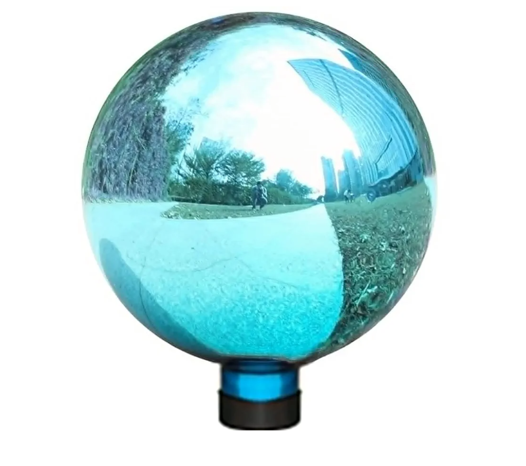 VCUTEKA Gazing Ball, Glass Mirror Polished Hollow Ball Reflective Garden Sphere, Gazing Globe for Home Garden Lawn Outdoor Ornament Yard Decorative 10-Inch, Blue