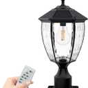 Solar Post Lights with Pier Mount Base, 17.3'' H 2700K Solar Lamp Post Light Waterproof, Dusk to Dawn Pole Lights Outdoor for Garden Patio Yard Pathway Gate, Remote Control, Black(Warm White)