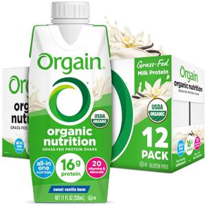 Orgain Organic Nutritional Protein Shake, Vanilla Bean - 16g Grass Fed Whey Protein, Meal Replacement, 20 Vitamins & Minerals, Fruits & Vegetables, Gluten Free, Non-GMO, 11 Fl Oz (12 Pack)(BB: August 24, 2025)