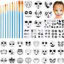 52 Pcs Face Paint Stencils Kit 32 Large Reusable Face Painting Stencils10 Body Sheets Tattoo Templates Stickers 10 Brushes for Halloween Birthday Party Festival Makeup DIY Drawing Art(Weird Style)