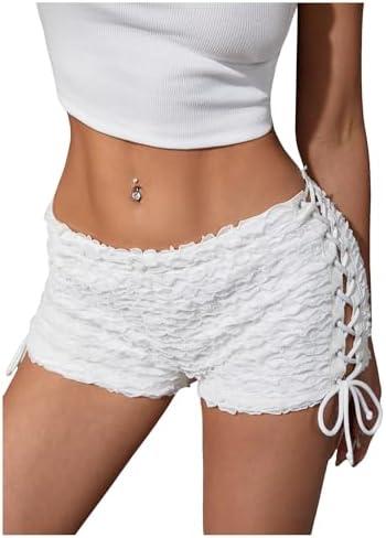 RoseSeek Women's Drawstring Lace Up Frill Drop Waist Shorts Skinny Y2k Summer Mini Shorts S