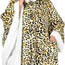 PAVILIA Sherpa Fleece Wearable Blanket for Adult Women, Cozy Plush Blanket Poncho Cape with Hood, Super Soft Shawl, Angel Wrap Throw for Office, Cheetah Yellow