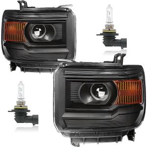 Headlights for 2014-2018 GMC Sierra 1500/2015-2019 GMC Sierra 2500HD 3500HD Headlamp Replacement, High/Low Beam W/Bulbs, Driver & Passenger Side
