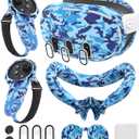 Silicone Cover Set Compatible with Meta/Oculus Quest 3 Accessories, Controller Grips, VR Shell Cover, Facial Interface Cover, Protective Lens Cover, Tempered Glass Lens Caps, Not Fit Quest 3S (Camouflage Blue)