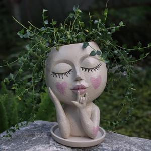 Face Flower Pots Head Planter, Cute Resin Planters for Indoor Outdoor Plants, Macetas para Plantas Unique Head Plant Pot (Tilted White-i Love You)