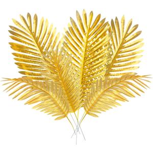 CCINEE 12 PCS Golden Artificial Palm Leaves, Assorted Sizes Faux Large Palm Fronds Fake Tropical Plant Simulation Safari Leaves with Stems for Home Hawaiian Luau Party Jungle Beach Theme Party