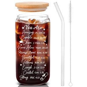 Graduation Gifts for Her 2026 Glass Cups with Lids and Straws 16oz Drinking Graduation Decorations College High School Student Gift New Job Congratulations Gifts, You Are