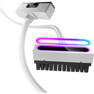 AsiaHorse Hydrus-24PIN PC PSU Extension, ATX 24PIN Motherboard Power Extension 90° Right Angle Design, 650W Power Supply, Perfect for PC Case Management & DIY Enthusiasts (White, 24Pin-ARGB)