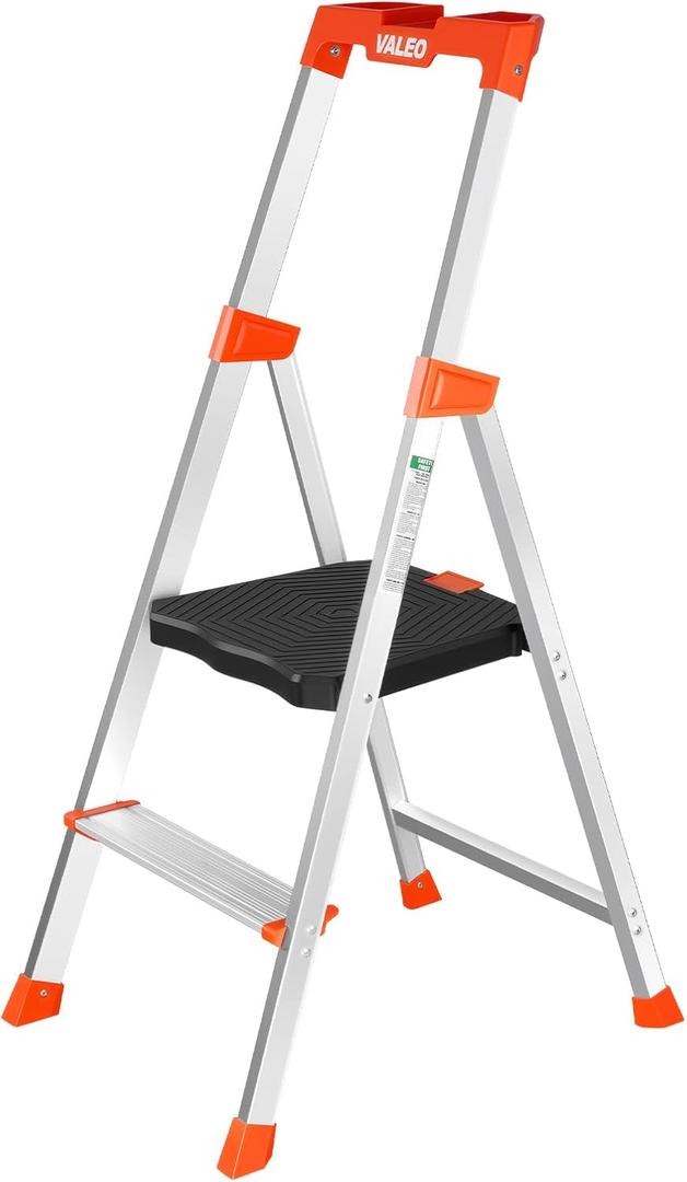 Valeo 2 Step Ladder with XL Platform, 2 Step Aluminum Lightweight Folding Ladder, 330 lbs Weight Rating, Folding Step Stool with Large Anti-Slip Feet, No Assembly Required