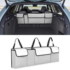 Alieemo Car Trunk Organizer, Waterproof Collapsible Cargo Bag with 4 Pockets,Backseat Hanging Large Storage with Adjustable Straps, Sturdy Space Saver Frees Trunk Floor for SUV, Truck (white lime)