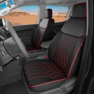 Custom Fit for Ford Ranger 2019-2023 XL/XLT/Lariat Crew Cab Car Seat Covers - Rear w/Cup Holder, Waterproof Leather Car Seat Protectors, Airbag Compatible (Not for Extended Cab) Black Red