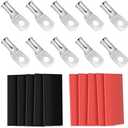 10pcs Sanuke 2/0 AWG - 5/16" Tinned Copper Wire Lugs Ring Terminals, Marine Grade Battery Cable Ends with 3:1 Dual Wall Adhesive Heat Shrink Tubing Pink