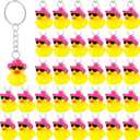 36 Pcs Duck Keychain Bulk Cowboy Cowgirl Duck Party Favors Resin Tiny Duck Keychain with Cowboy Hat Sunglasses Charms Pendant for Kids Gift Halloween Birthday Baby Shower (Yellow, Rose Red)