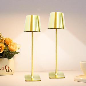 2 Pack Gold Rechargeable Table Lamps, Cordless LED Desk Lamp 5200mAh Battery Operated Touch Lamp for Outdoor, Waterproof Wireless Portable Desk Lamp for Table Restaurant Bedroom