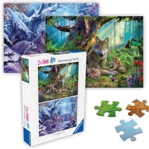 Ravensburger - Wolves - 2 x 500 Piece Jigsaw Puzzle - #1 Graceful Wolf Family at Rest - #2 Vivid Colors of Wolf Pack in Winter - Ideal Gift - Frameable Art - Screen-Free Fun - Puzzles for Adults