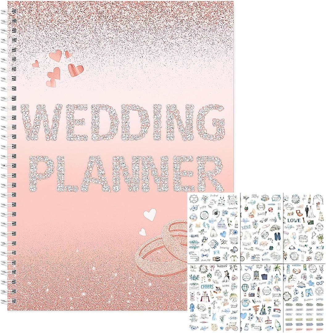 Wedding Planner Engagement Gifts: 12-Month Checklist Organizer with Budget Tracker & 273 Planning Stickers - Bridal Shower Set for Brides-to-Be Gifters