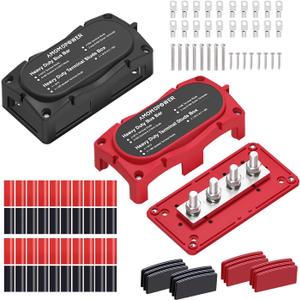 300A Bus Bar 12v Power Distribution Block 4 x 5/16"(M8) Terminal Block Heavy Duty Waterproof Buss Bar Junction Block Marine Battery Bus bar for Automotive Boat Solar System (M8 Red & Black)