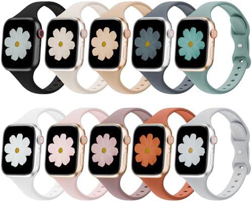 6 Pack Slim Bands Compatible with Apple Watch Bands 38mm 40mm 41mm 42mm 44mm 45mm 46mm 49mm, Soft Thin Silicone Sport Narrow Strap for iWatch Series 11/10/9/8/SE/7/6/5/4/3/2/1/Ultra Women Men