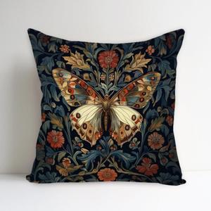 SUNFYCN William Morris Abstract Vintage Floral Velvet Butterfly Design Throw Pillow Covers Home Decor, Art Deco Pillowcase Cushion Cover for Bed Sofa Living Room,18x18inch, Black Butterfly