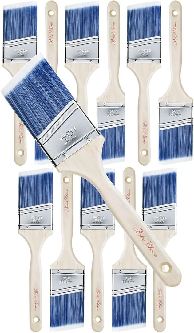 Bates- Paint Brushes, 2.5-Inch, 12 Pack, Angle Brushes, Treated Wood Handle, Wall Paint Brushes for Walls, Stain Brush, Furniture Paint Brush, Paint Brushes for Painting Walls, Painting Brush