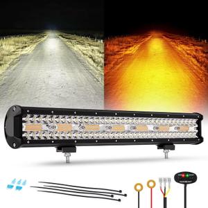 Auxbeam 6 Modes Amber White Series, 20 Inch LED Light Bar 420W, Strobe Light Flashing Warning Emergency, Spot Flood Combo Off Road Light for Trucks, Cars, ATVs, UTVs, Boats